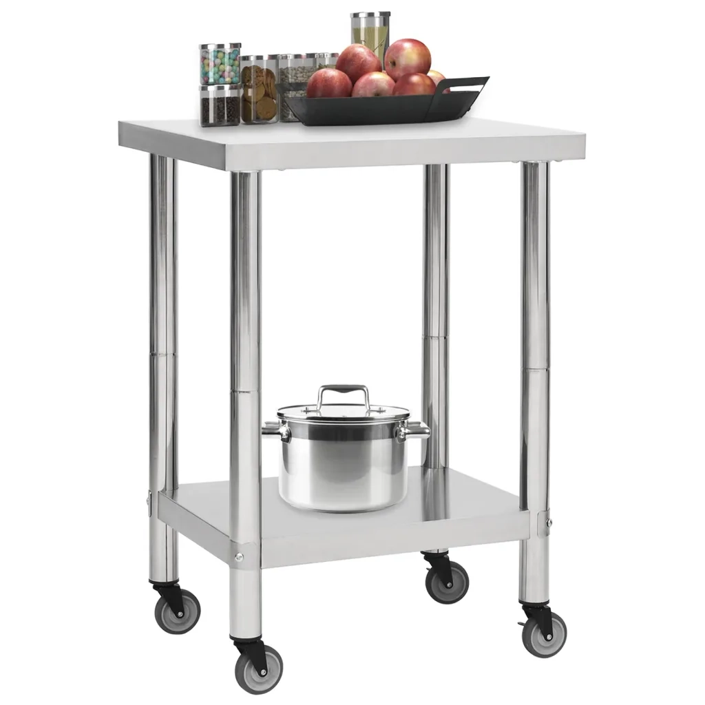 Tavolo da Lavoro Cucina con Ruote-Piano di Lavoro Cucina 60x30x85 cm in Acciaio Inox