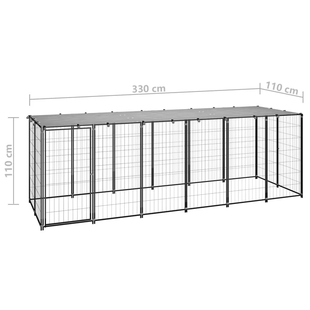 Recinto per animali da esterno per cani 330 x 110 x 110 cm acciaio nero e grigio 02_0000525