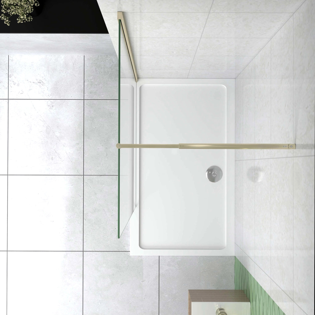Box Doccia Walk In 40x200 cm Parete Fissa Vetro 8 mm Trasparente Anticalcare Oro Spazzolato Barra Stabilizzatrice 70-120 cm