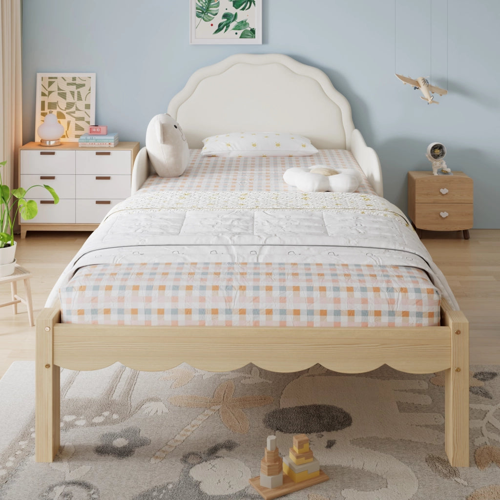 LETTO imbottito per bambini 90x200 cm Beige e Naturale