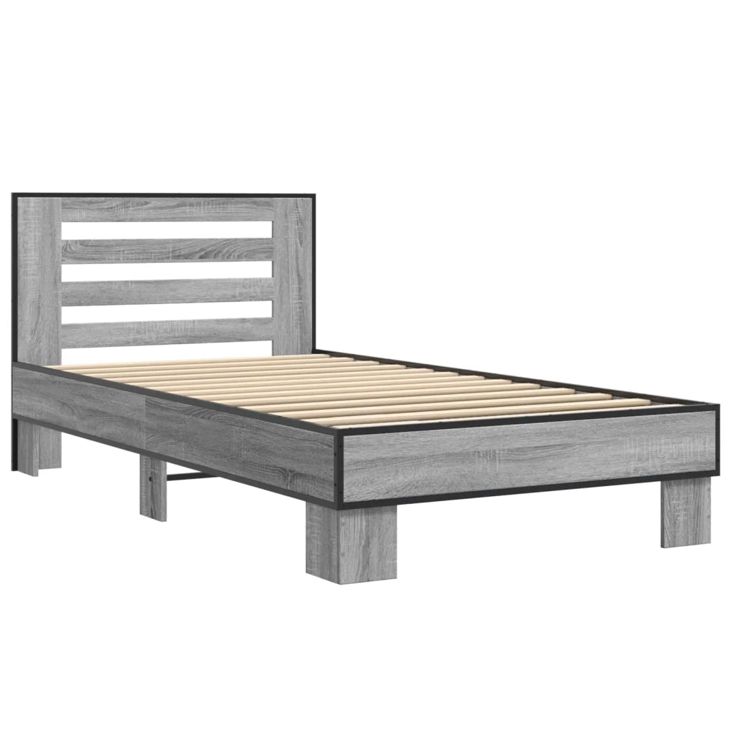 Struttura letto con testata-Giroletto Sonoma grigio 80 x 200 cm 618917