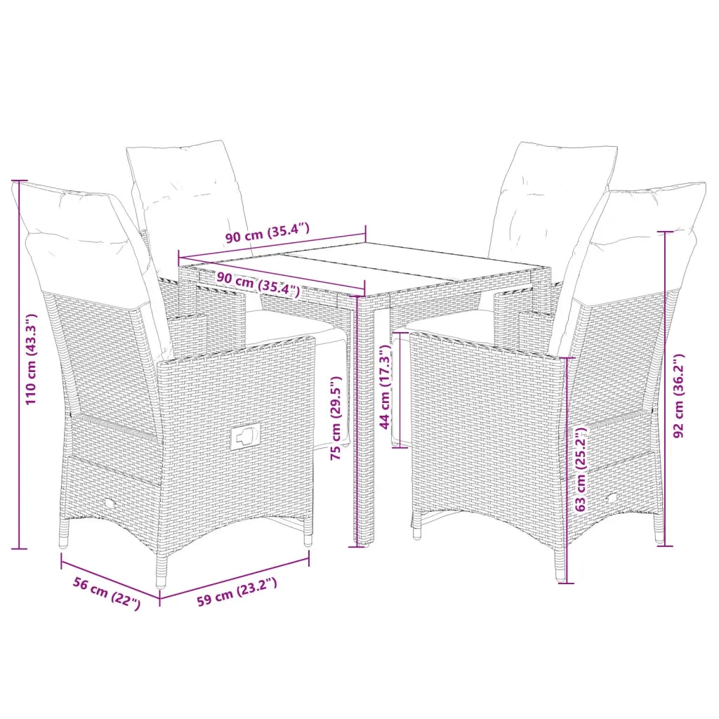 Set Bistrò da Giardino 5 pz con Cuscini in Polyrattan Grigio 3276894