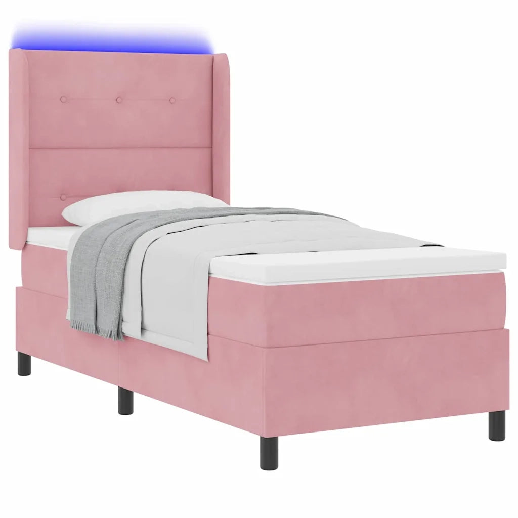 Letto a molle con materasso con led Rosa 100 x 200 cm Velluto