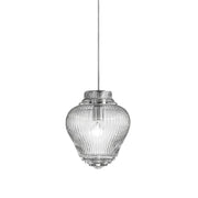 Clyde lampada a sospensione in vetro soffiato trasparente con lavorazione rigadin, struttura in metallo grigio, altezza 315 cm, attacco E27, 70W
