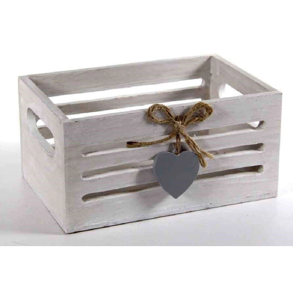 Trade Shop - Cassettina Porta Oggetti In Legno Con Manici Decoro Cuore 20x13x8,5 Cm 738258 -