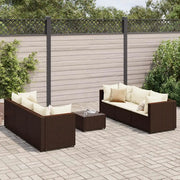 Set Divani da Giardino 7 pz con Cuscini in Polyrattan Marrone