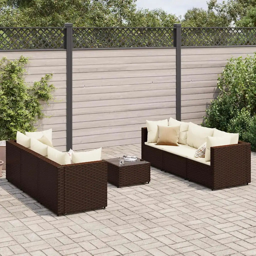 Set Divani da Giardino 7 pz con Cuscini in Polyrattan Marrone
