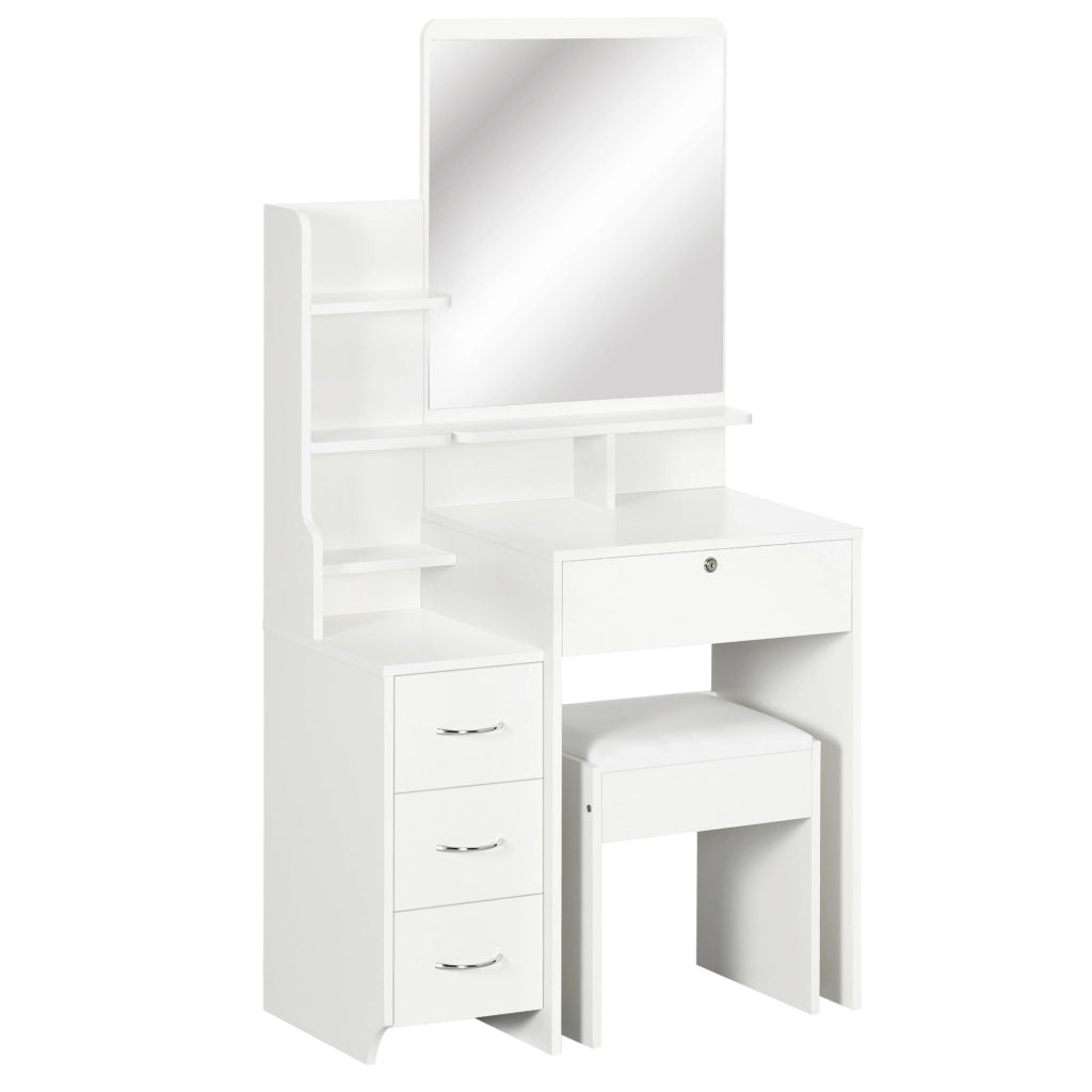 Scrivania trucco con specchio e 4 cassetti ¨C zephmum ¨C 80x38x143 cm bianco