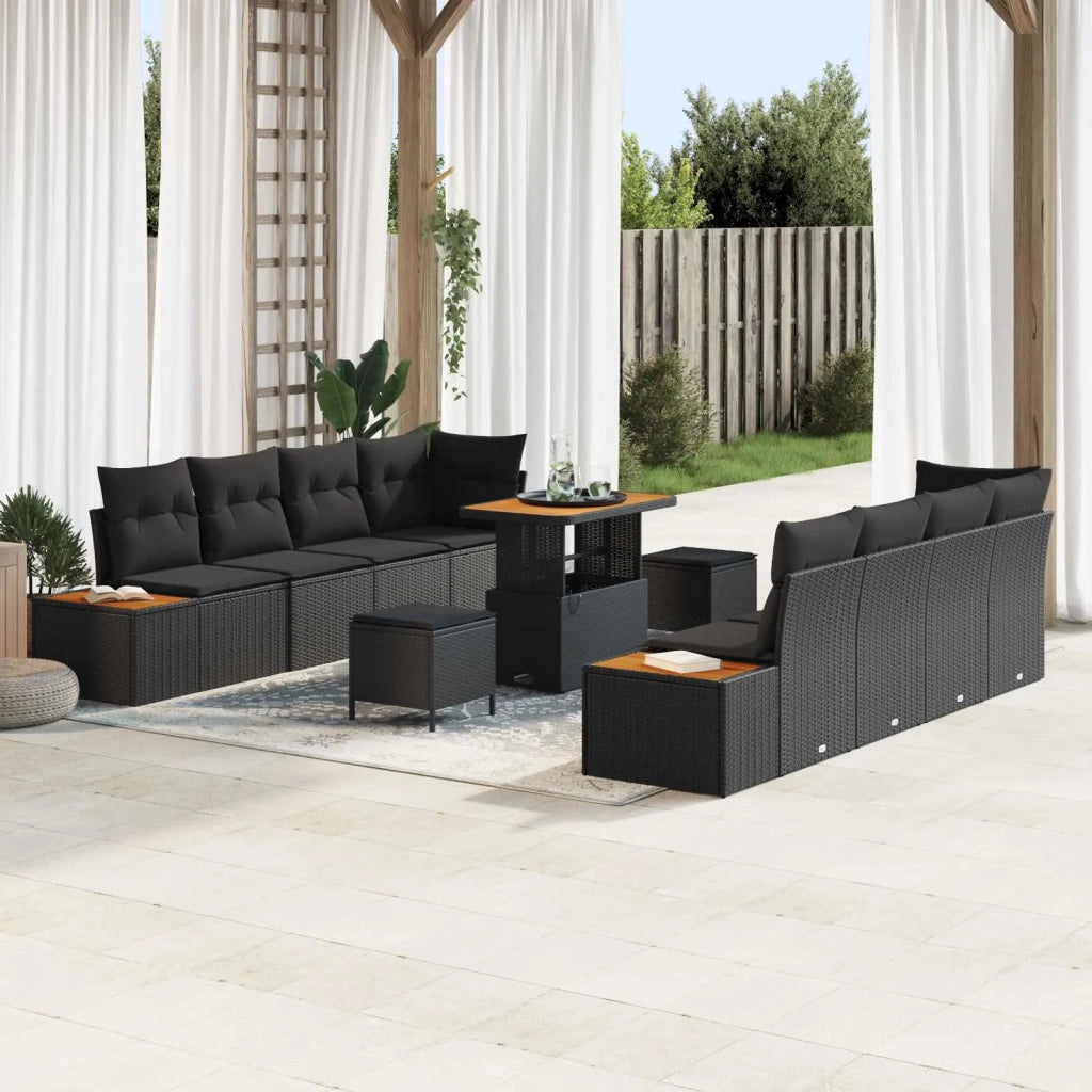 Set Divano da Giardino con cuscino 11 pcs Nero Poly Rattan 3364839