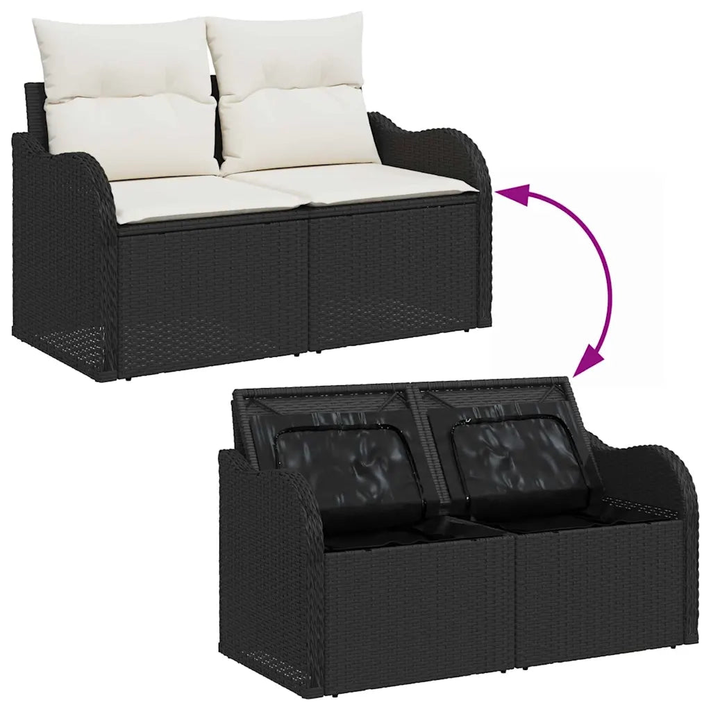Set Divano da Giardino 6 pcs Nero e bianco Poly Rattan 3354476