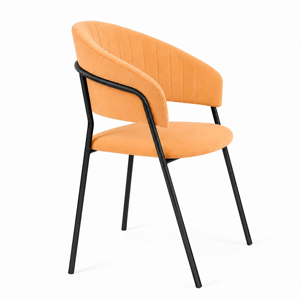 Sedie da sala da pranzo set da 4 Aurelia in velluto arancione con gambe nere