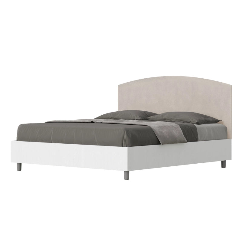 Letto Matrimoniale 160x200 cm struttura bianco frassino testata Antilia - Contenitore,Microfibra,Sabbia