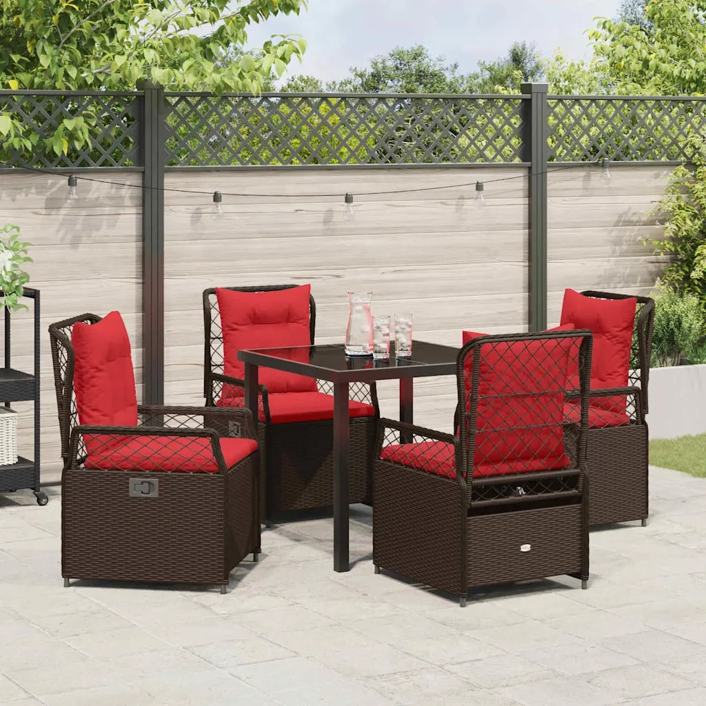 Set da Pranzo per Giardino 5 pcs Marrone polyrattan