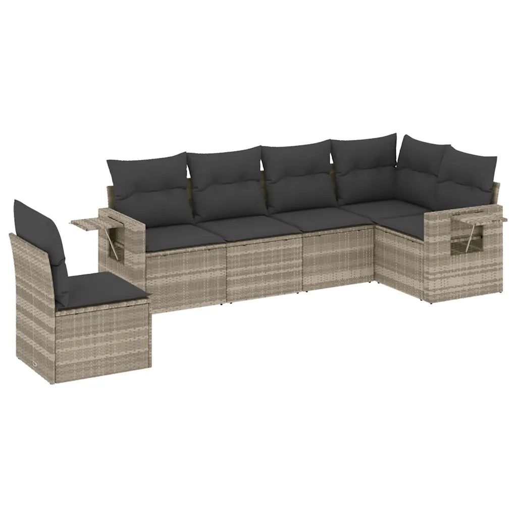 Set Divano da Giardino 6pz con Cuscini Grigio Chiaro Polyrattan