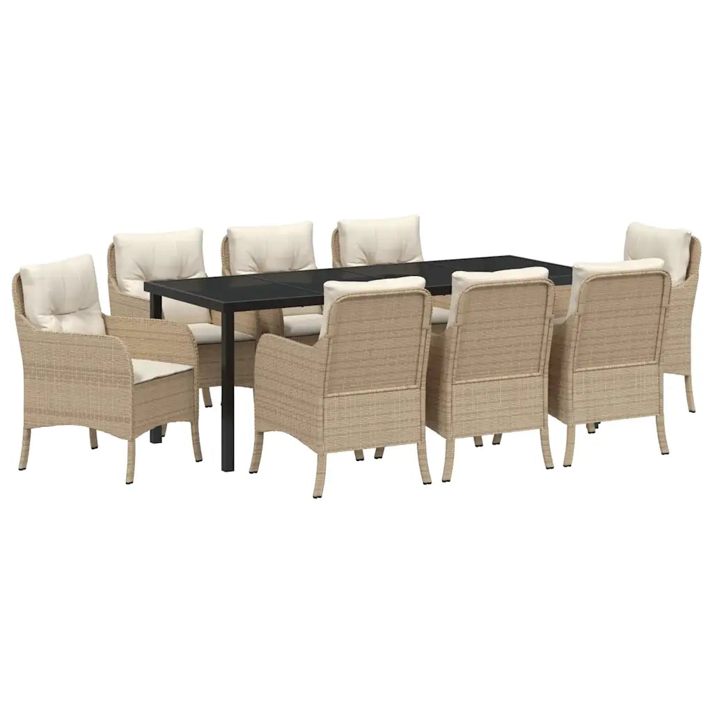 Set da Pranzo per Giardino con cuscino 9 pcs Beige polyrattan 3380175