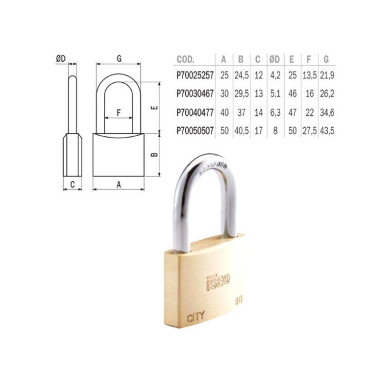 Lucchetto Ottone Mm 25 Arco Medio City Iseo