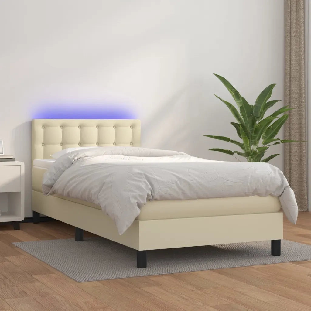 Giroletto a Molle con Materasso e LED Crema 100x200 cm 3134209