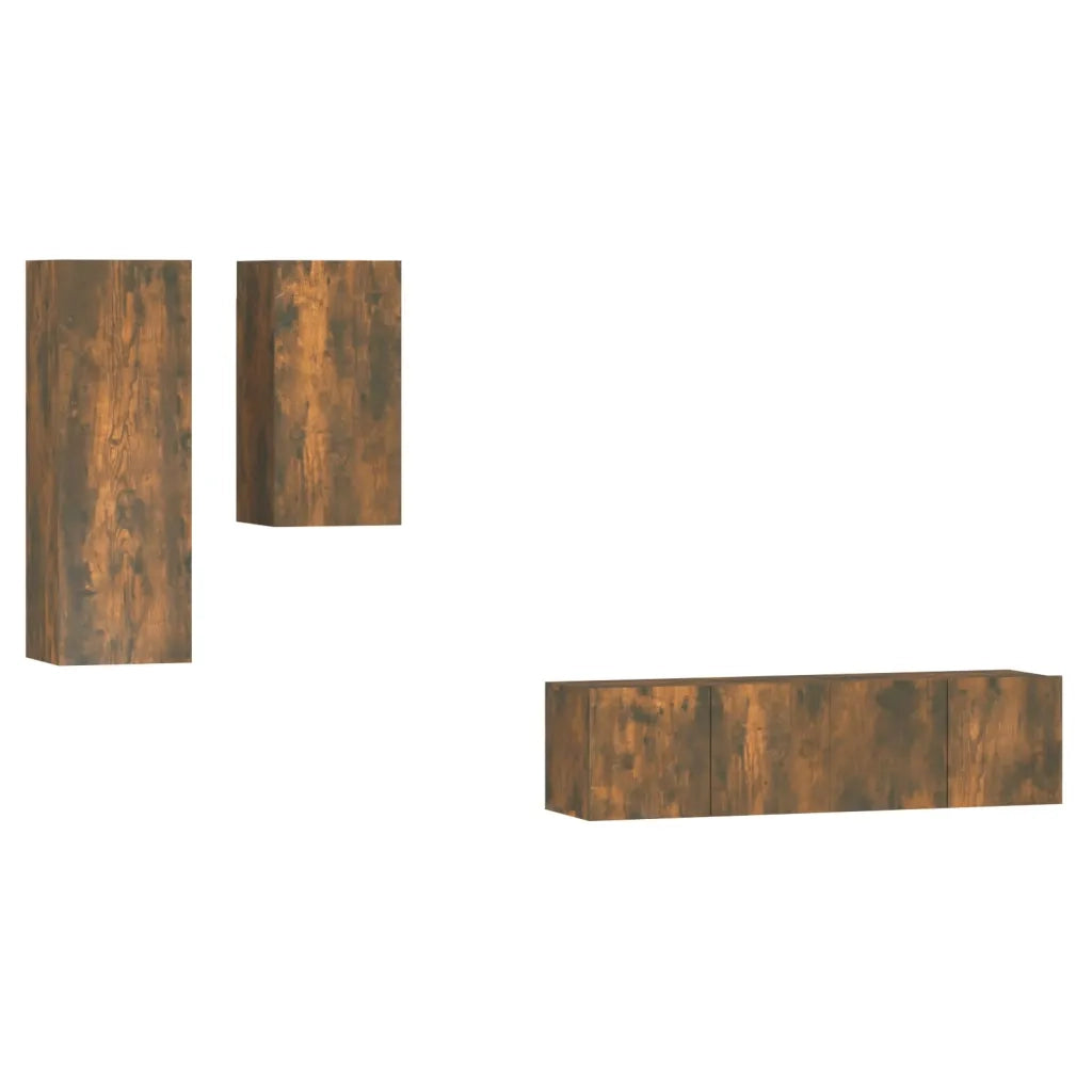 Set di Mobili Porta TV 4 pz | Armadietto TV | Mobile Porta TV Rovere Fumo in Legno Multistrato