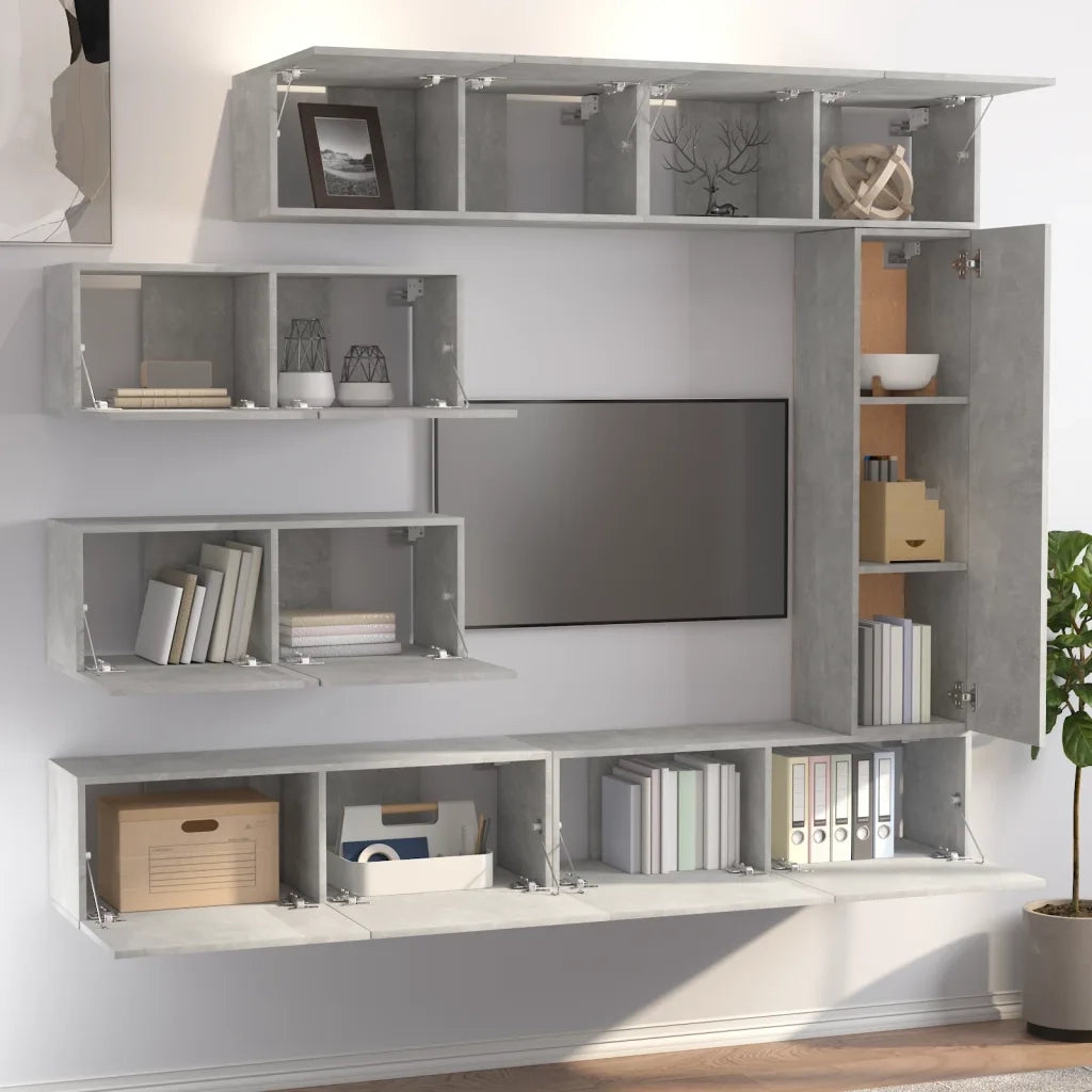 Set di Mobili Porta TV 7 pz-Set di 7 Credenza per TV Grigio Cemento in Legno Multistrato 235188