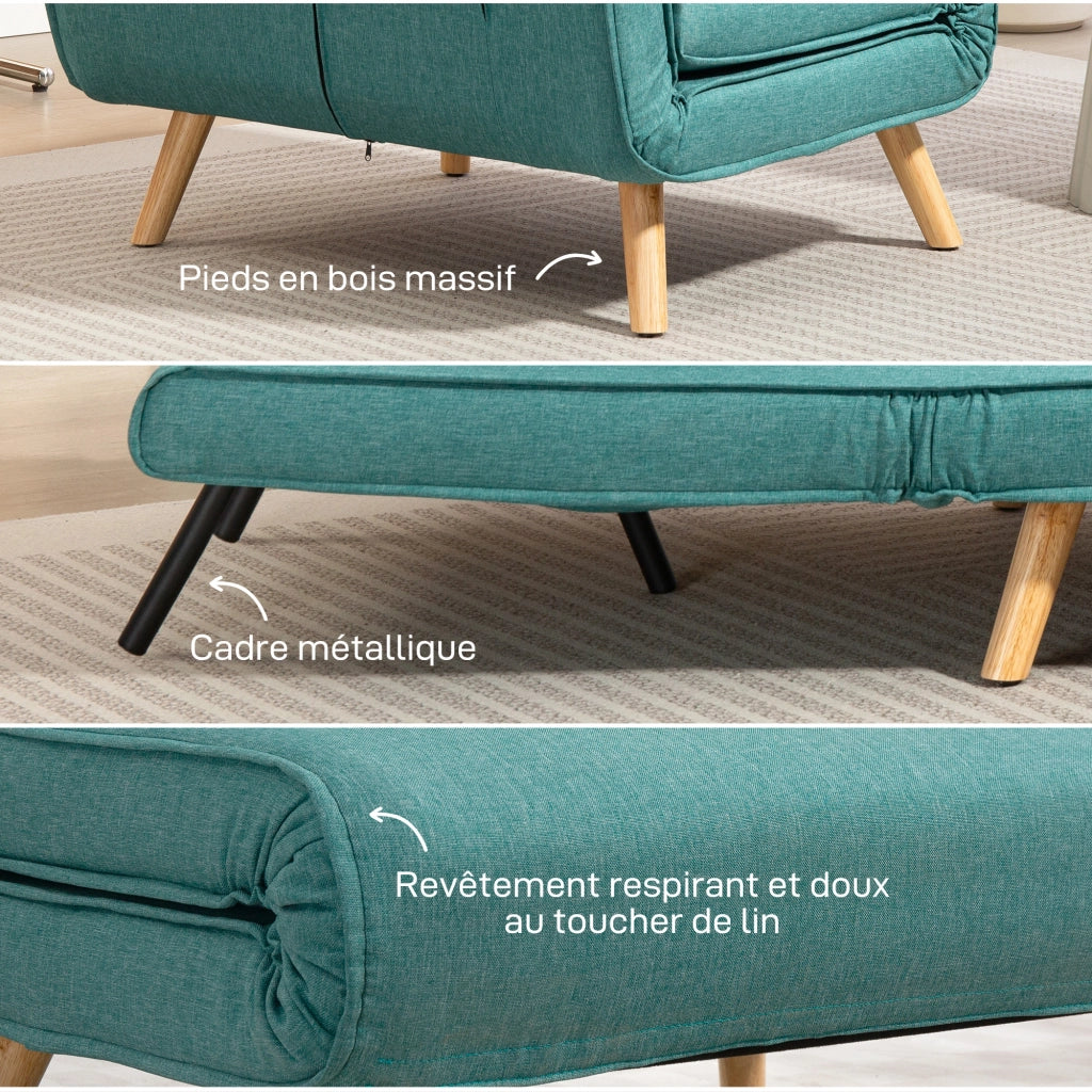 Divano letto 1 posto con schienale regolabile e cuscino ¨C Minimal ¨C verde