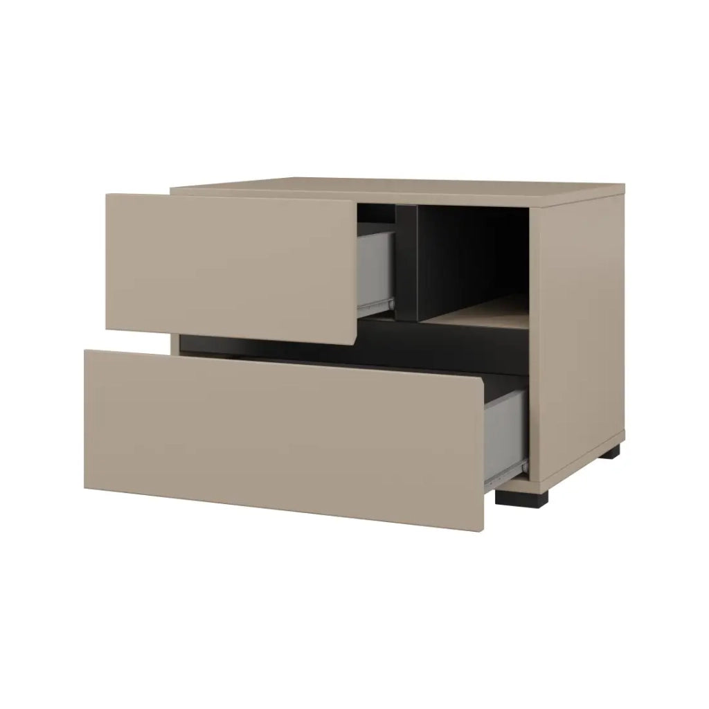Tavolino da notte HAVANA beige e nero – 2 cassetti e 1 nicchia – Contenitore moderno ed elegante design