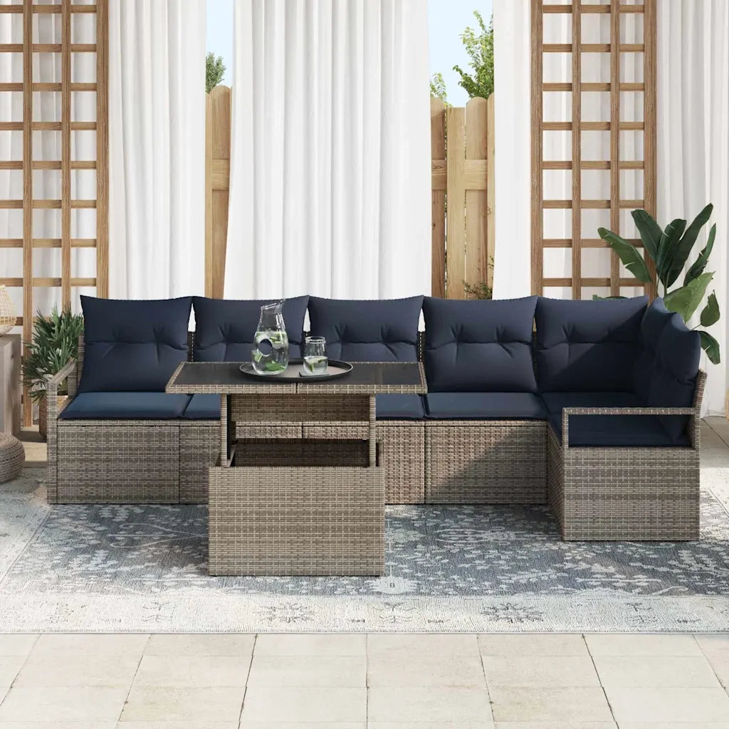 Set Divano da Giardino 7 pcs Grigio e Blu Navy polyrattan 3348841