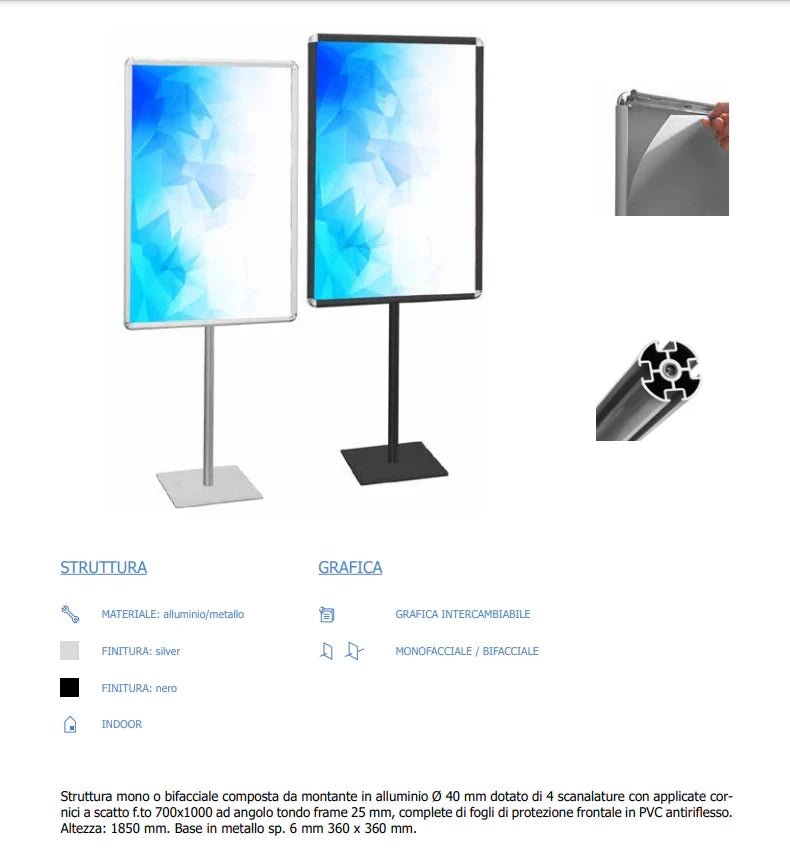 Porta Comunicazioni con cornice 70 x 100 linea Q System NERO - Bifacciale
