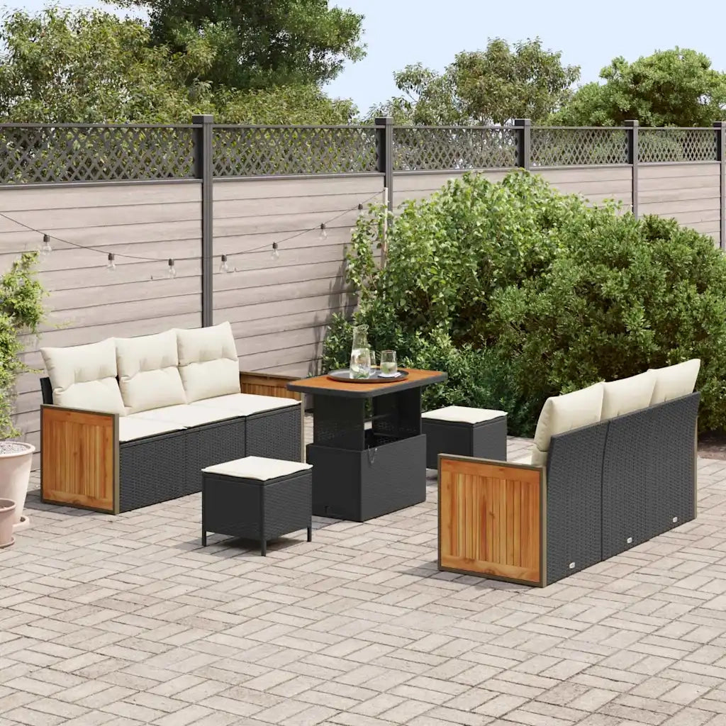 Set Divano da Giardino 11 pcs Nero e Crema polyrattan