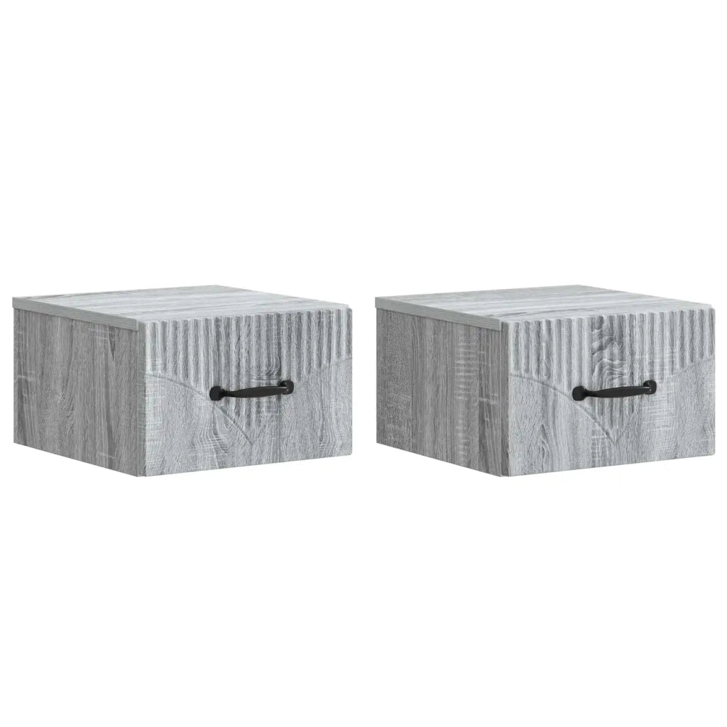 Set di 2 Comodini | Armadio da Notte | Mobiletto da notte a muro Grigio Sonoma 34,5 x 33 x 20 cm