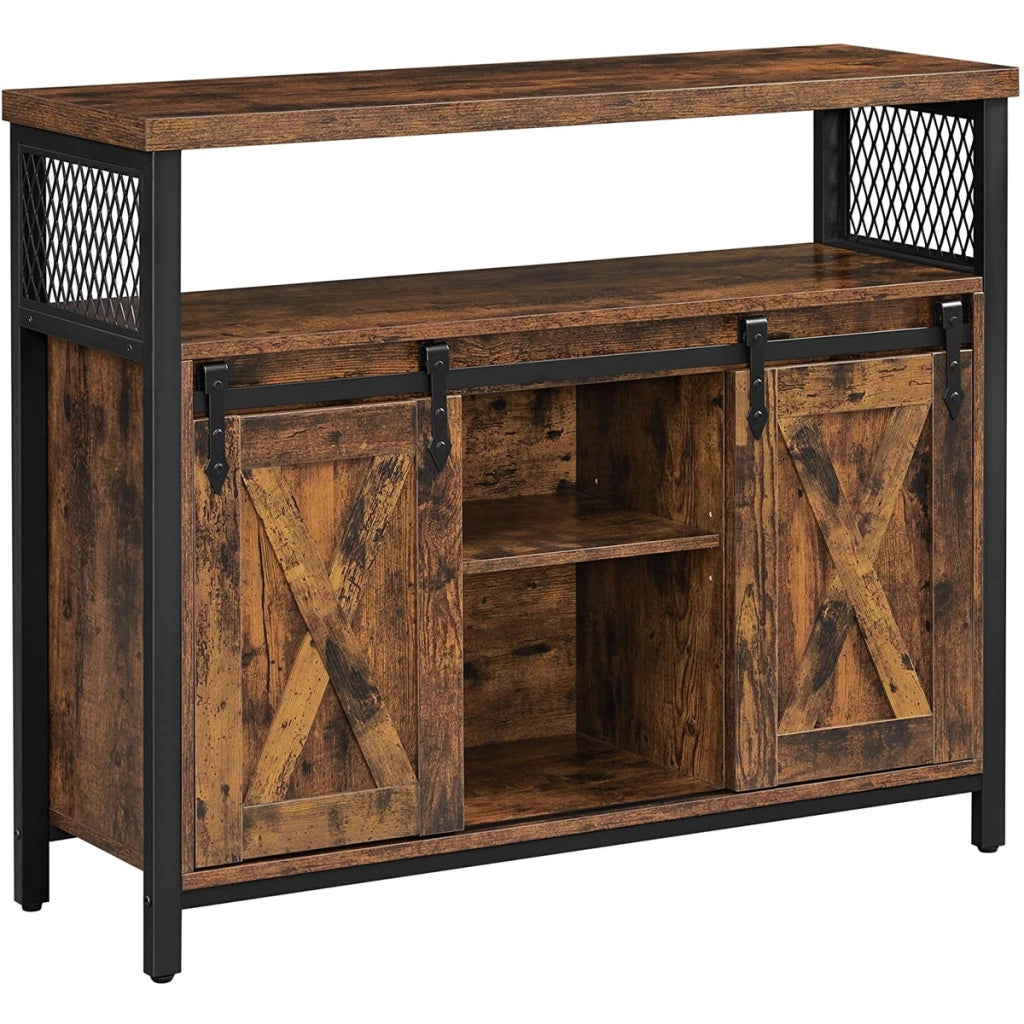 Credenza Industriale Rustica con Ante Scorrevoli in Legno e Metallo