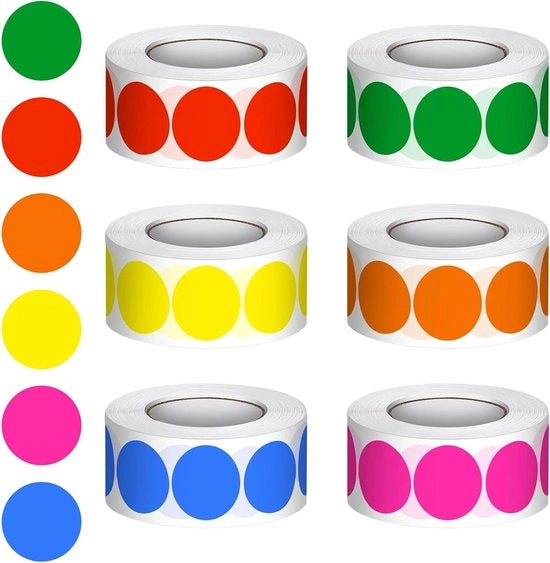 6 Set di Etichette Autoadesive Colorate con Punti di Adesione - 3000 Unità - 25 cm - Etichette Circolari - Punti di Adesione - Etichette di Codifica dei Colori - DIY