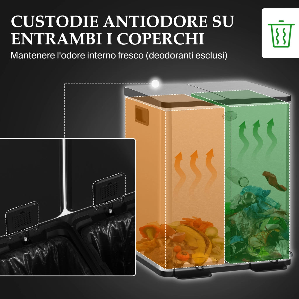 Cestino Rifiuti 2 Scomparti ¨C Zephmum ¨C Acciaio Inox e PP 45.8x36x51.6 cm