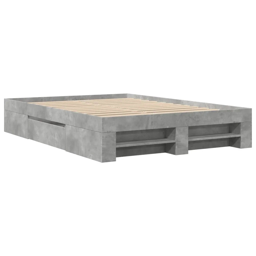 Letto matrimoniale | Letto per adulti | Giroletto Grigio Cemento 135x190 cm in Legno Multistrato
