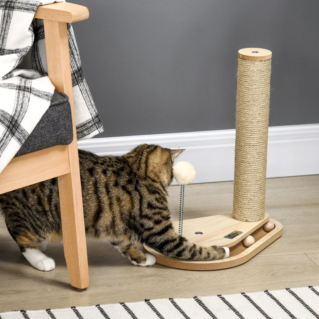 Tiragraffi per gattini con giochi e palla con piuma ¨C Xylo ¨C 35x23x40 cm naturale