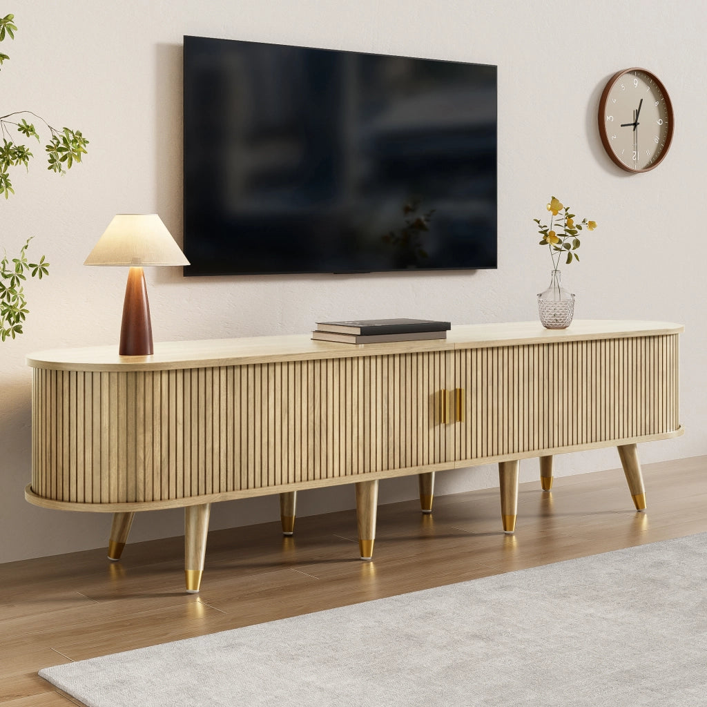 Mobile TV 175x38x45 cm Effetto Rovere con Anta Scorrevole, Cassetti, Vani Aperti e Portata 60 kg