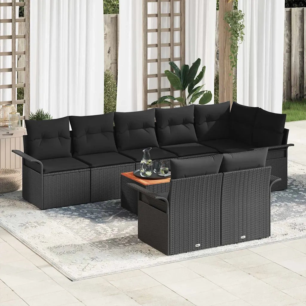 Set Divano da Giardino con archiviazione 9 pcs Nero polyrattan