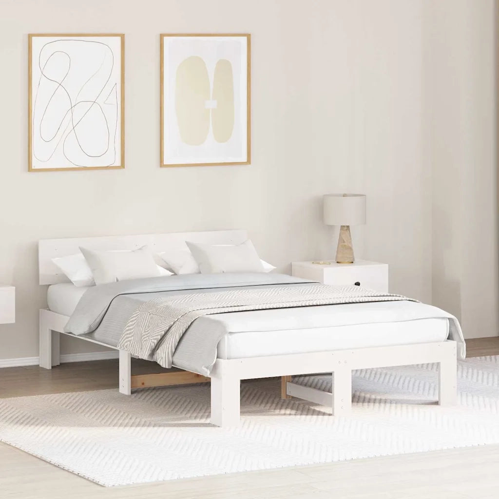 Struttura del letto-Giroletto-Rete del Letto Bianco 140 x 190 cm Pino massello 398051