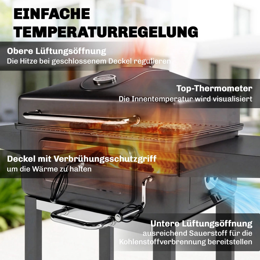 Barbecue a carbone con coperchio e termometro ¨C Minimal ¨C Grigio
