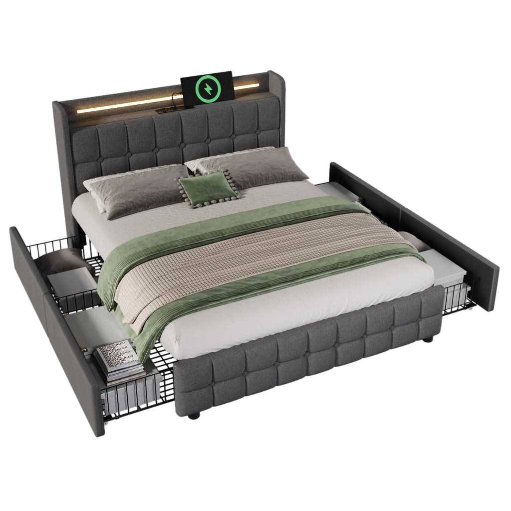 letto imbottito legno grigio 160x200 cm