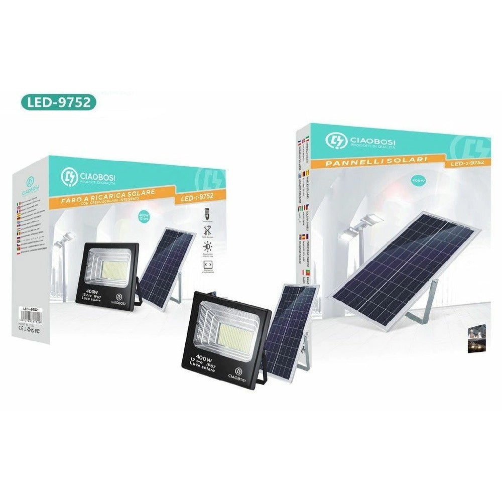 Trade Shop - Faro Faretto Led Pannello Solare Fotovoltaico 400w Ip67 Con Crepuscolare Led-9752 -