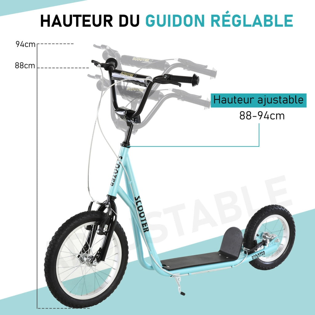 Monopattino a grandi ruote pneumatiche ? 40 e 30 cm ¨C Xylo ¨C manubrio regolabile freno blu nero