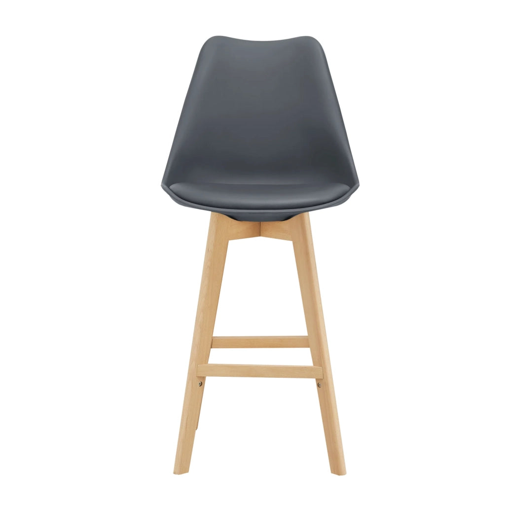 Set di 2 sgabelli da bar con seduta schienale e poggiapiedi imbottito plastica sintetica finitura faggio 105 cm grigio 03_0002779