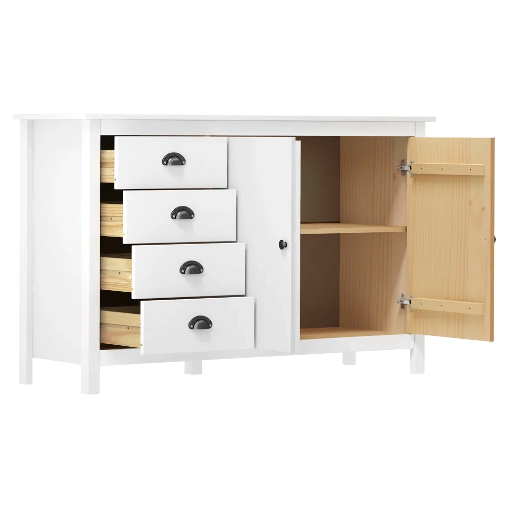 Credenza Hill Bianca 130x40x80 cm in Legno Massello di Pino 288932