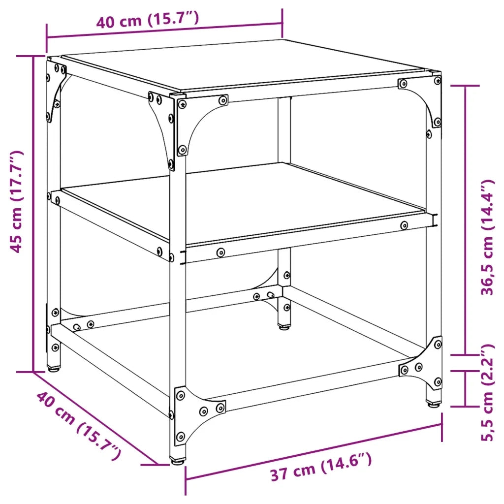Tavolino Salotto con Piano Vetro Trasparente 40x40x45cm Acciaio 846003