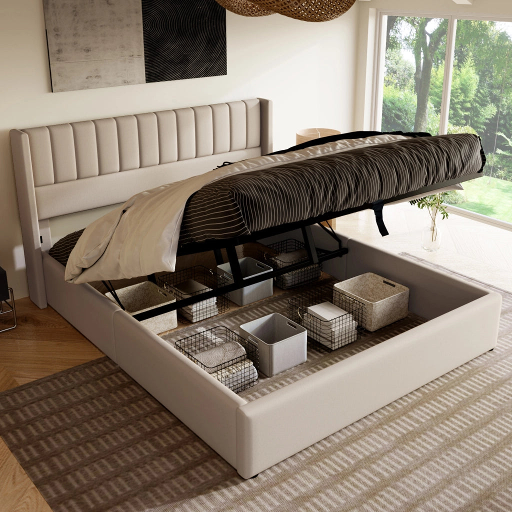 letto imbottito lino beige 180x200 cm