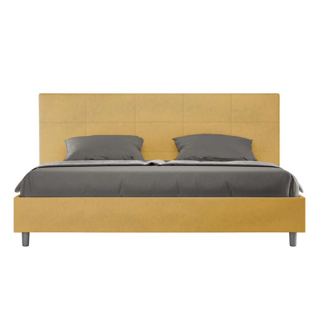 BS COM Letto matrimoniale king size contenitore imbottito 190x210 microfibra ocra