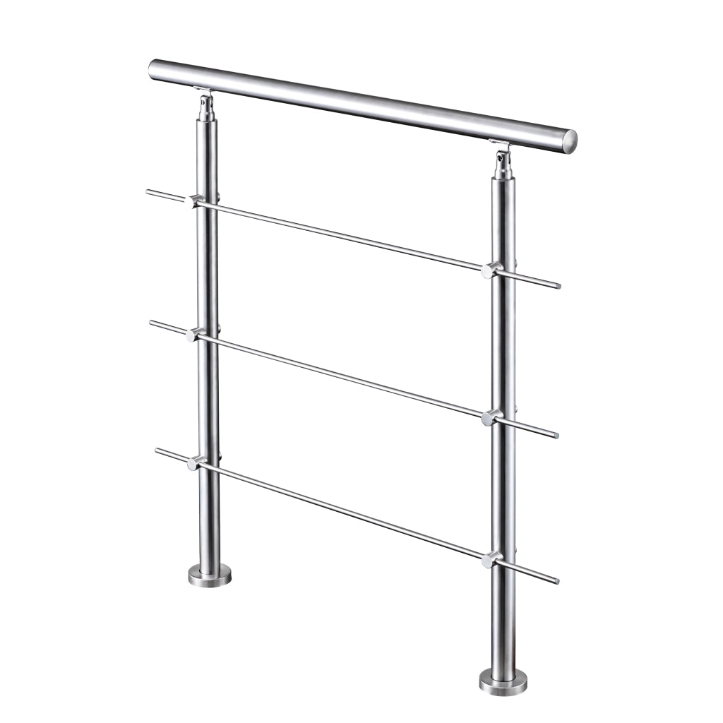 Ringhiera Balaustra Corrimano in acciaio inox spazzolato 100x106cm per interni ed esterni 3 barre trasversali