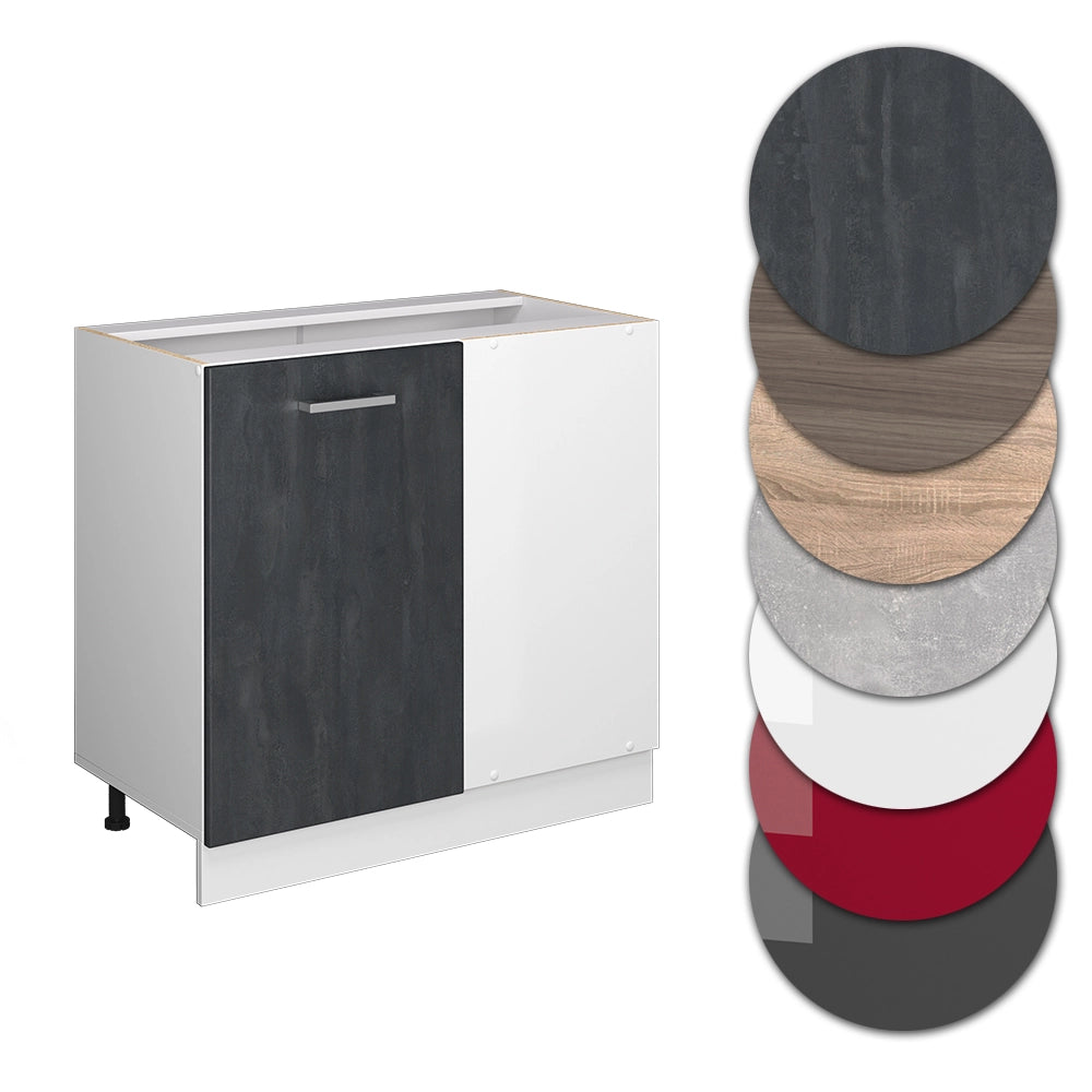 Mobile ad angolo cucina R-Line Calce nera/Bianco 86 cm PL Marmo Vicco