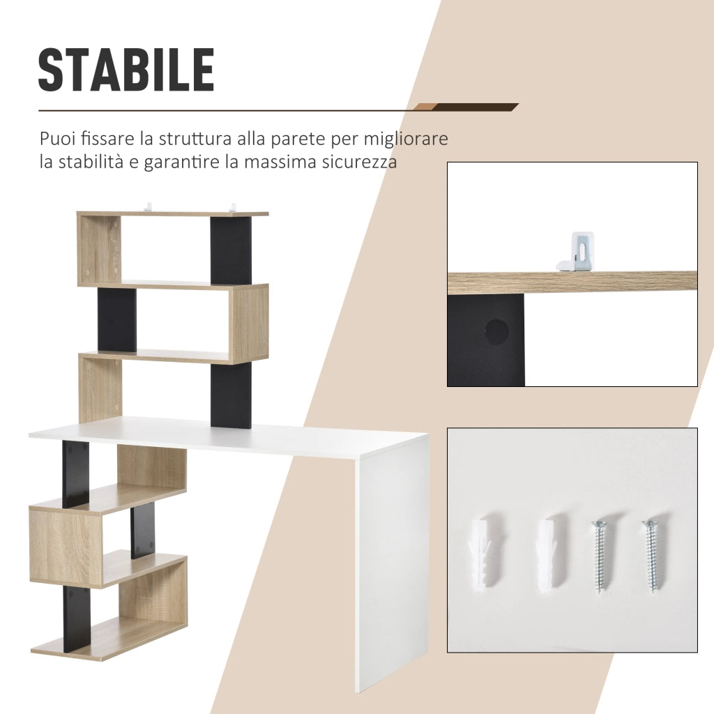 Scrivania con Libreria per Camera, Scrivania Ufficio, Scrivania Porta PC in Legno Multicolore, 120x60x148cm