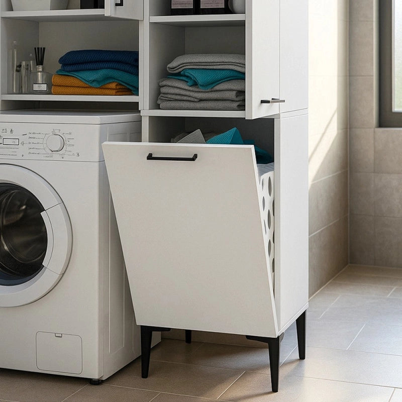 Mobile multiuso Singa con cesto porta biancheria colore bianco